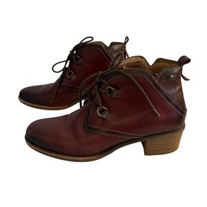 Pikolinos Zaragoza Leather Lace Up Ankle Boots Size 39 US 8.5-9 Burnished Red